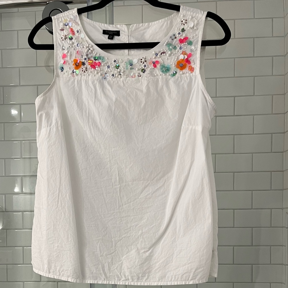 Talbots Sleeveless Blouse, Floral Sequins and Beads, sz 10P